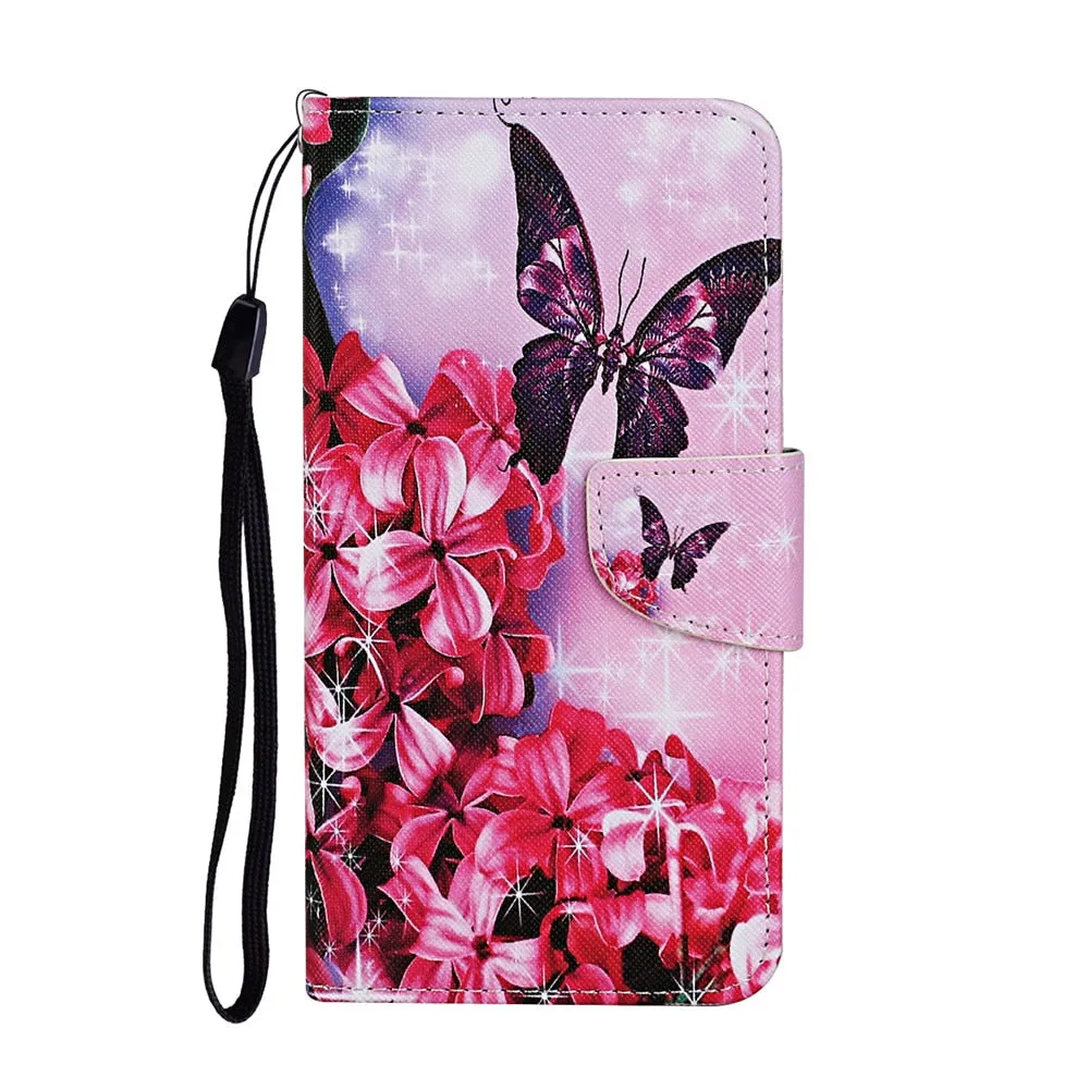 Anymob Samsung Pink Butterfly Flip Wallet Phone Case Leather Stand Function Cover