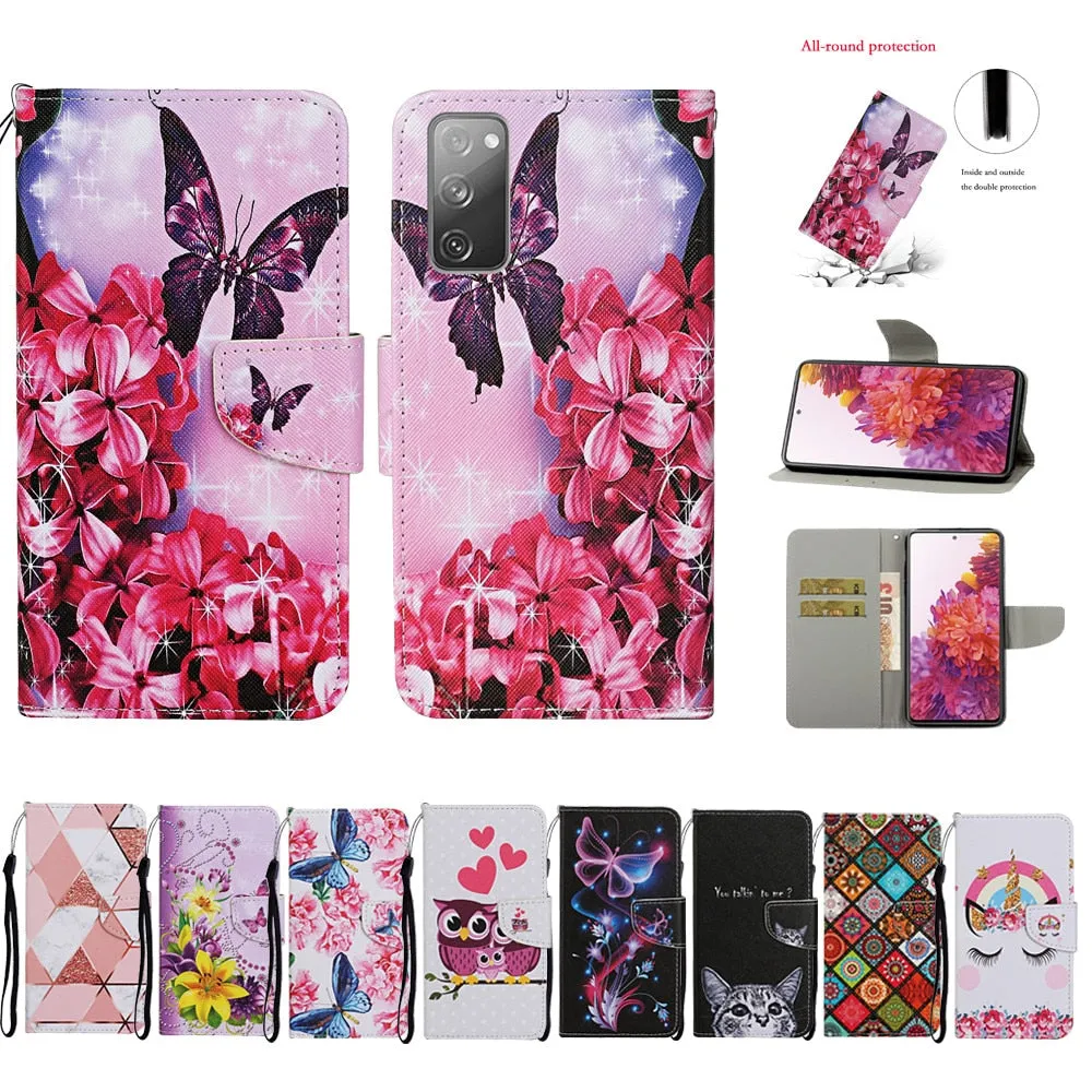 Anymob Samsung Pink Butterfly Flip Wallet Phone Case Leather Stand Function Cover