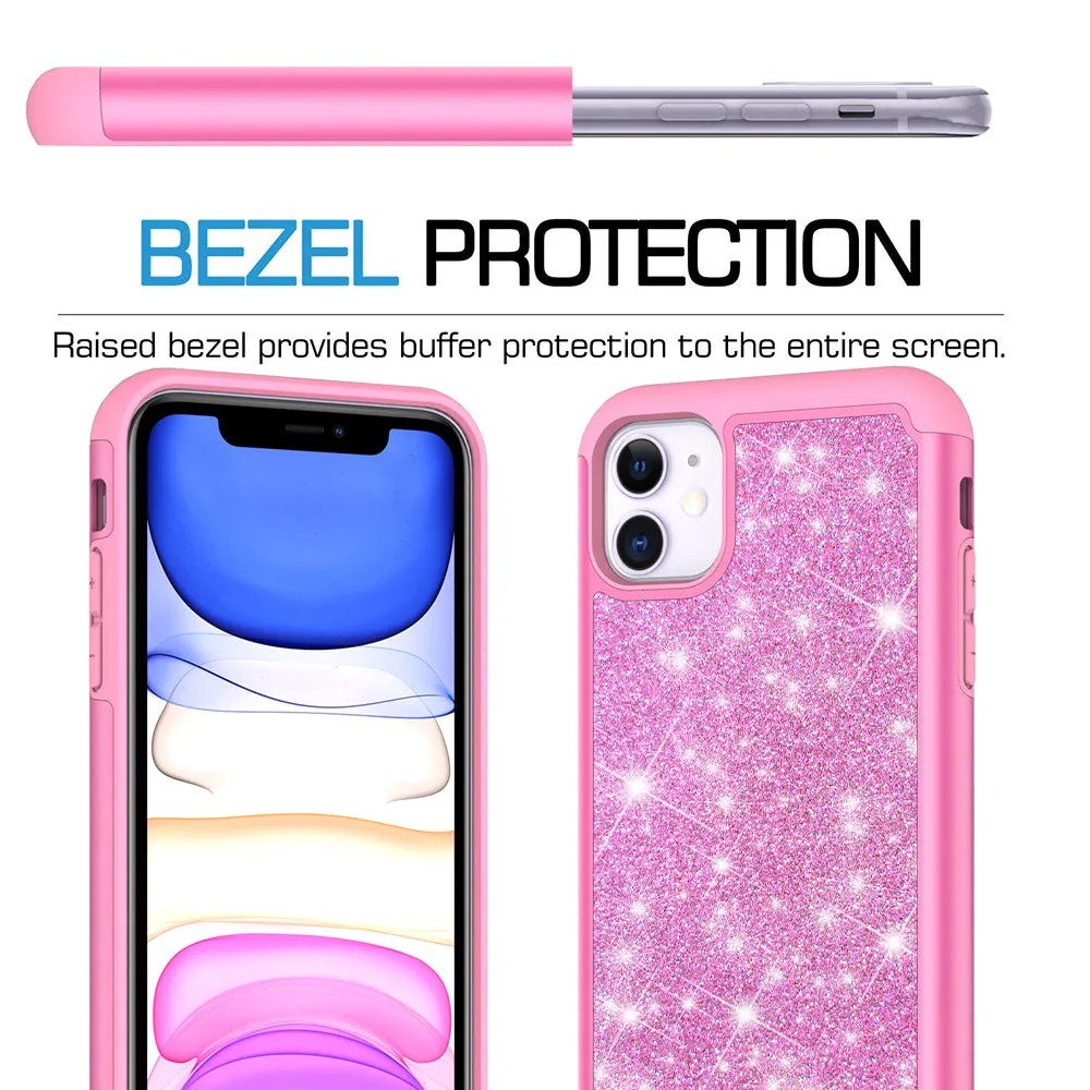 Apple iPhone 11 Case, Glitter Bling Heavy Duty Shock Proof Hybrid Case with [HD Screen Protector] Dual Layer Protective Phone Case Cover for Apple iPhone 11 - Hot Pink