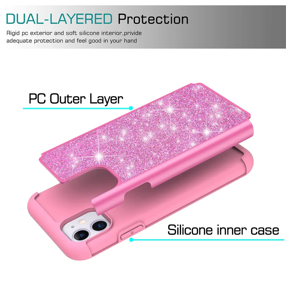 Apple iPhone 11 Case, Glitter Bling Heavy Duty Shock Proof Hybrid Case with [HD Screen Protector] Dual Layer Protective Phone Case Cover for Apple iPhone 11 - Hot Pink