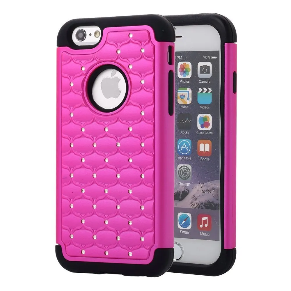 Apple iPhone 6s Plus Case / 6 Plus Case Crystal Rhinestone Slim Hybrid Dual Layer Case - Hot Pink/Black