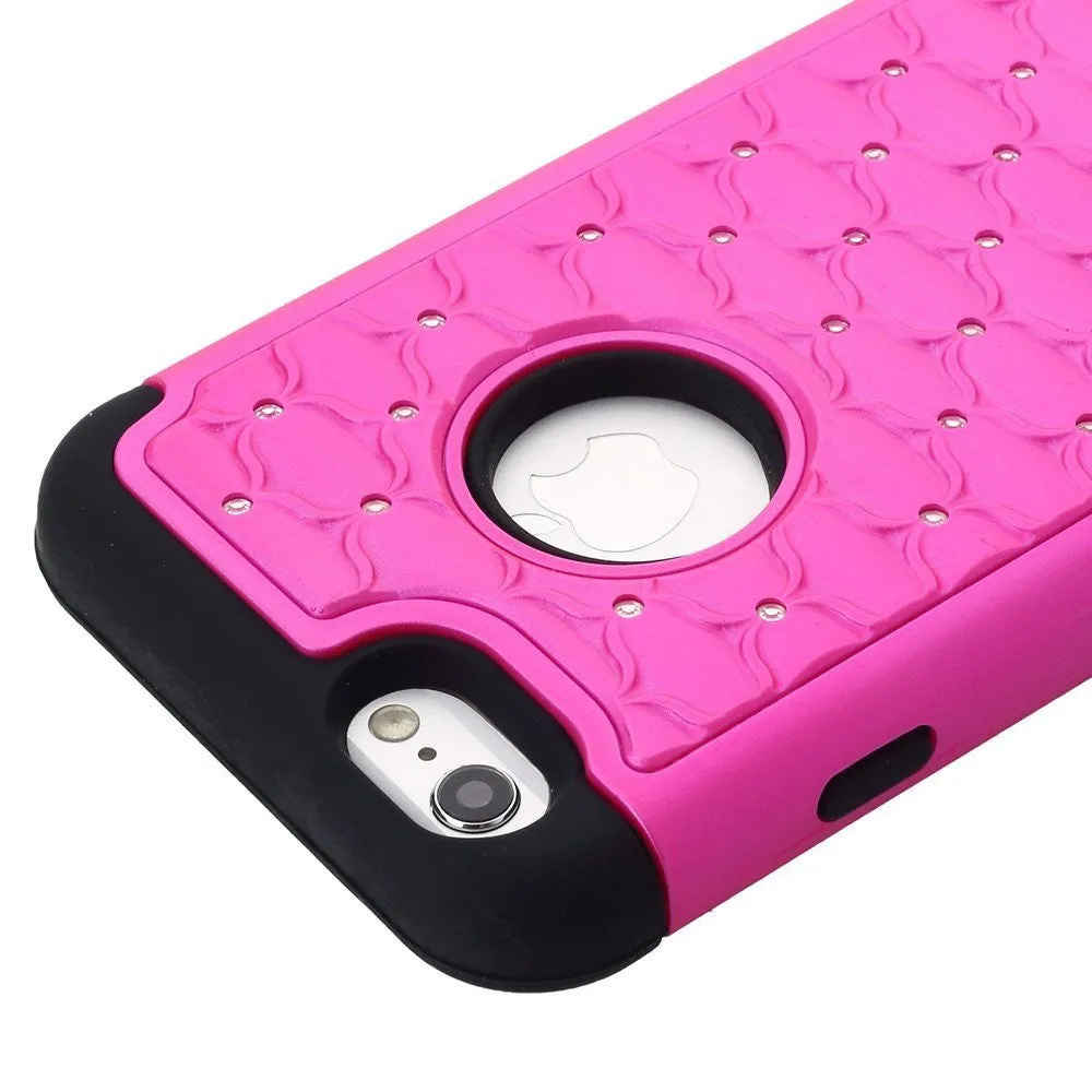 Apple iPhone 6s Plus Case / 6 Plus Case Crystal Rhinestone Slim Hybrid Dual Layer Case - Hot Pink/Black