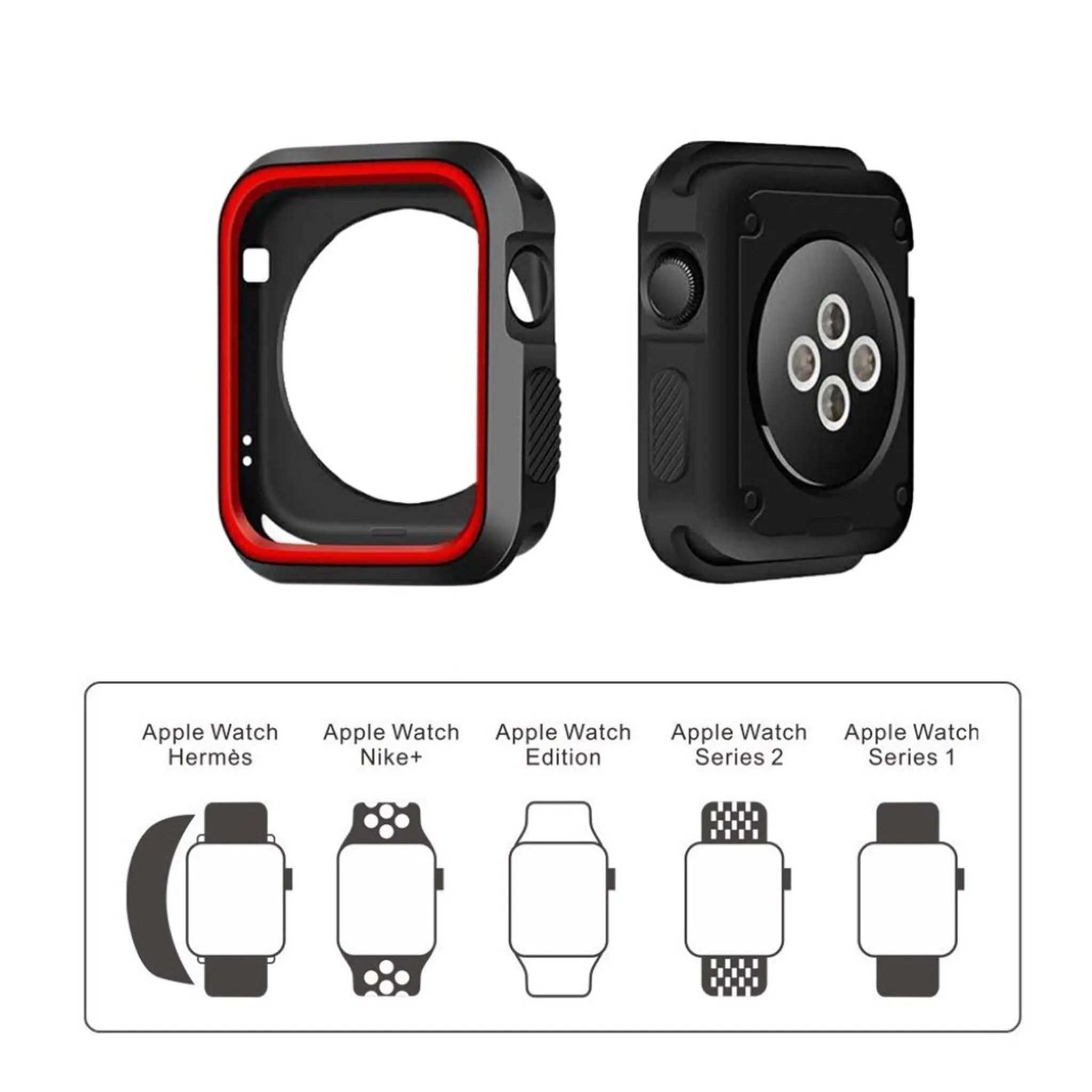 Apple Watch 42mm double color soft silicone case - Black   Red