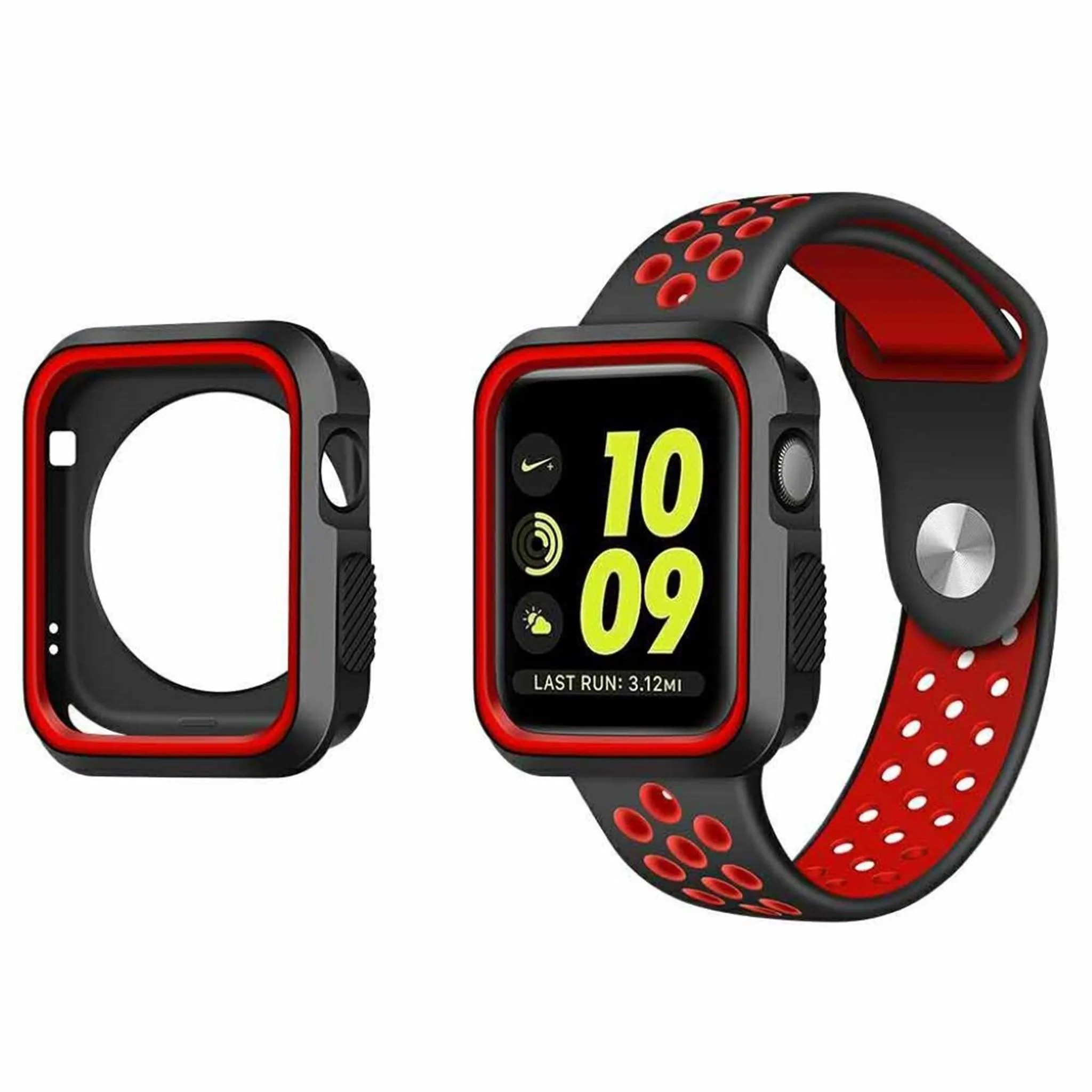 Apple Watch 42mm double color soft silicone case - Black   Red