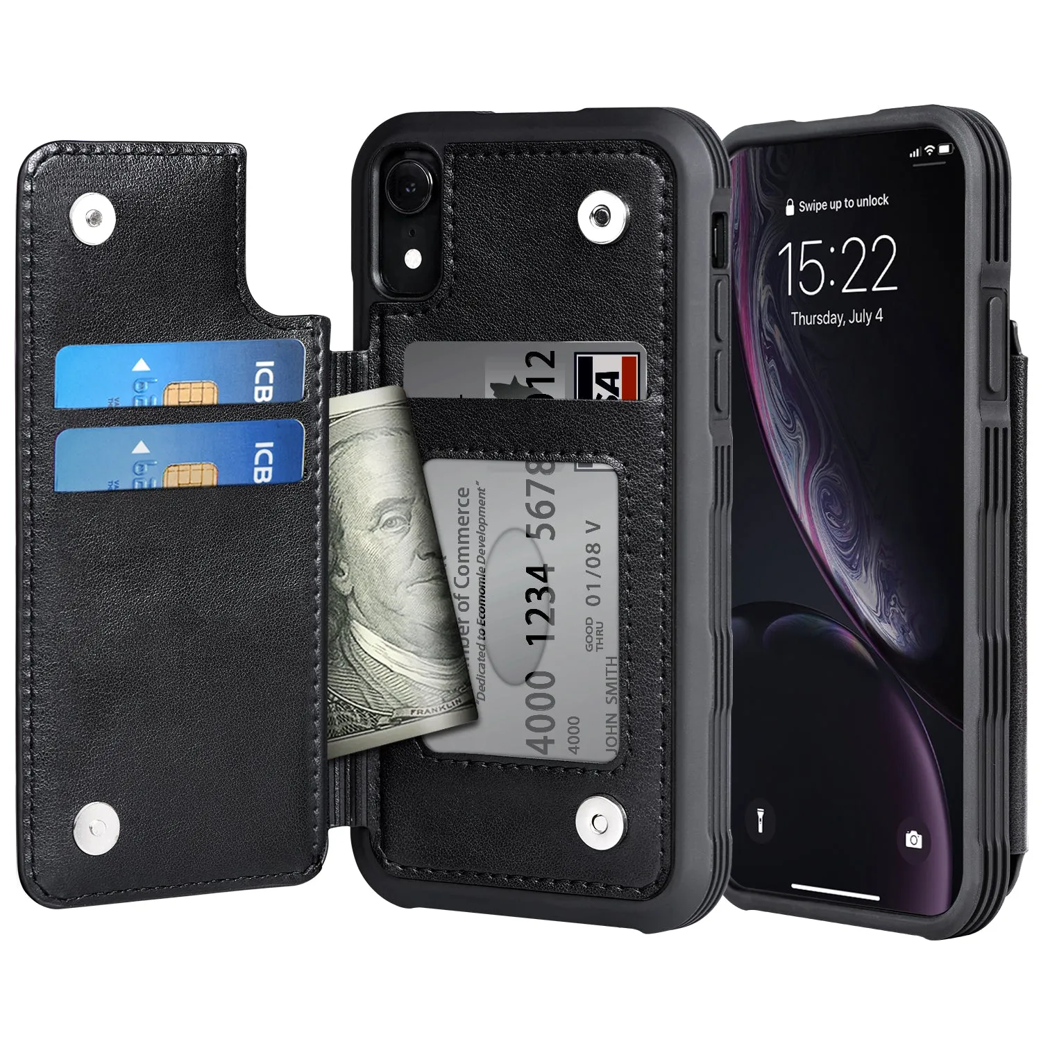 Arae Case for iPhone Xr - Wallet Case with PU Leather Card Pockets [Shockproof] Back Flip Cover for iPhone Xr 6.1 inch [not for xs]