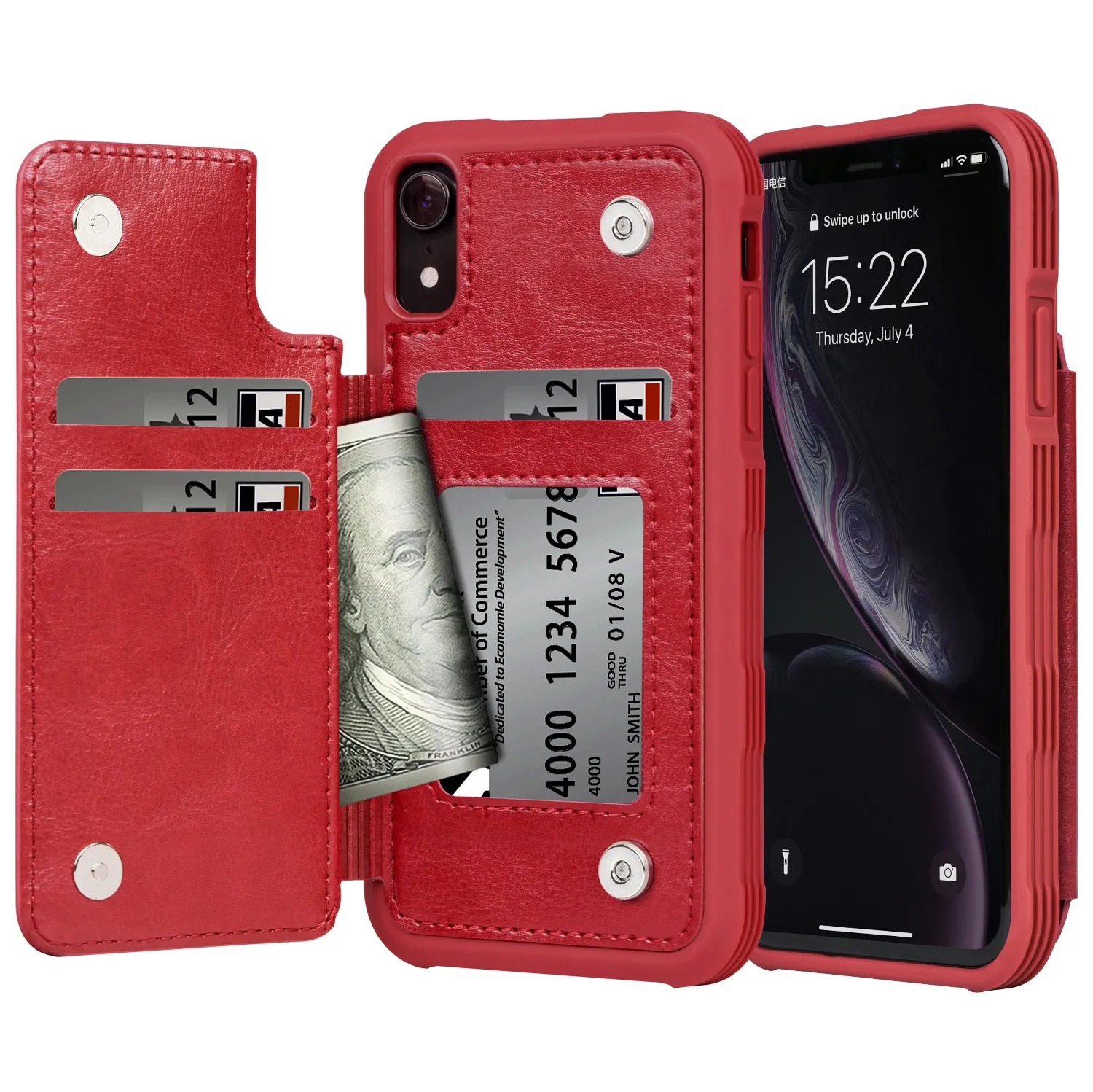 Arae Case for iPhone Xr - Wallet Case with PU Leather Card Pockets [Shockproof] Back Flip Cover for iPhone Xr 6.1 inch [not for xs]