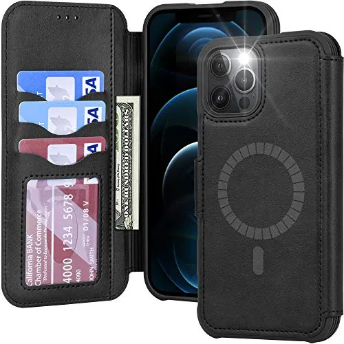 Arae Compatible with iPhone 12 Pro Max Case Wallet [Magnetic Wireless Charge] with Card Holder [RFID Blocking] for iPhone 12 Pro Max