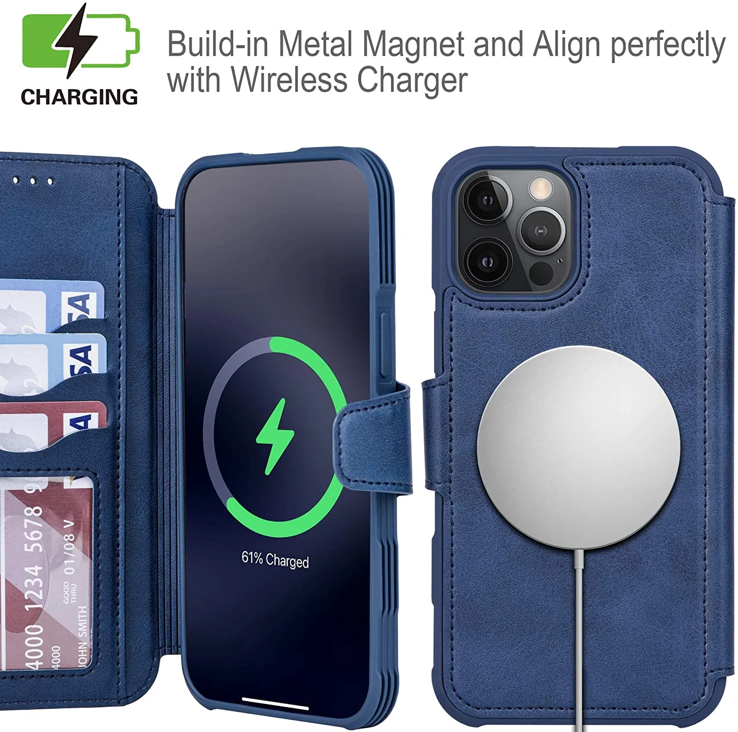 Arae Compatible with iPhone 12 Pro Max Case Wallet [Magnetic Wireless Charge] with Card Holder [RFID Blocking] for iPhone 12 Pro Max