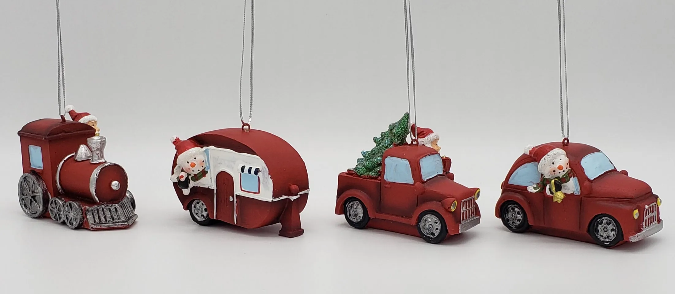 Automobile Santa & Snowman Ornament