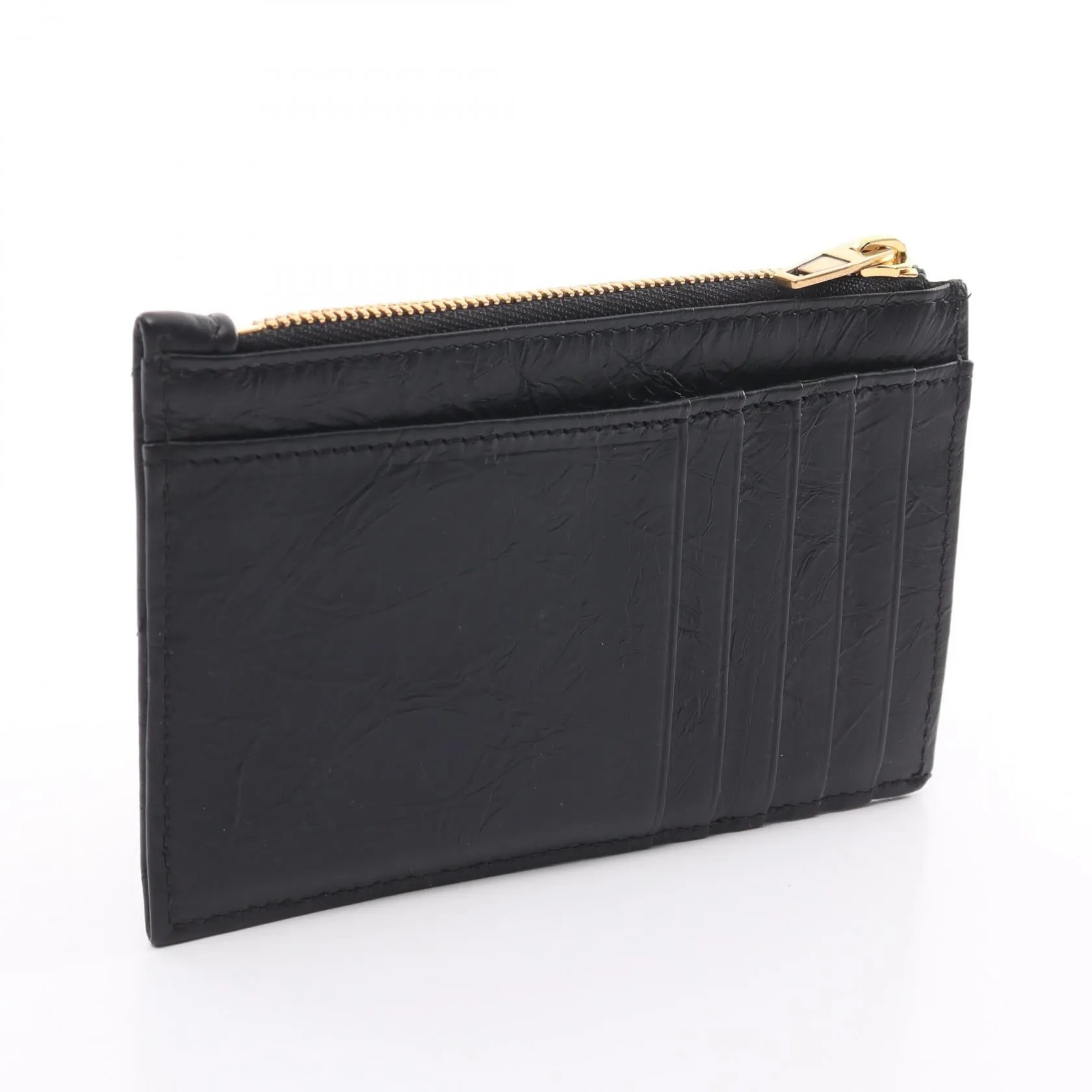 Balenciaga Crush Leather Card Case Black