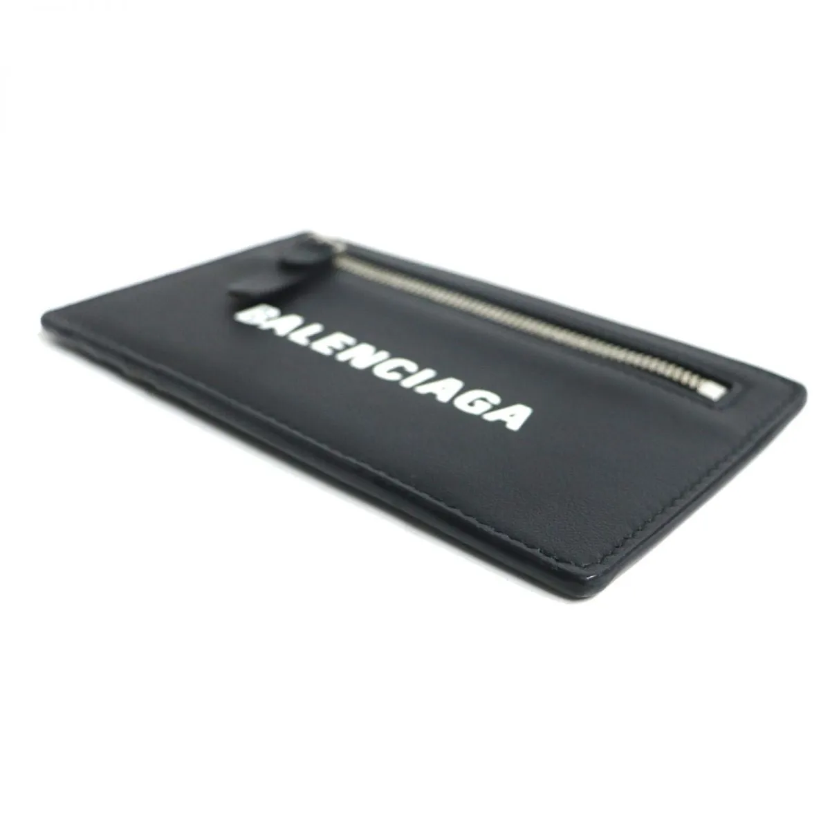 Balenciaga Logo Leather Coin/Card Case Black