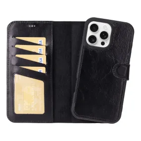 Black Leather iPhone 16 Pro Max Wallet Case