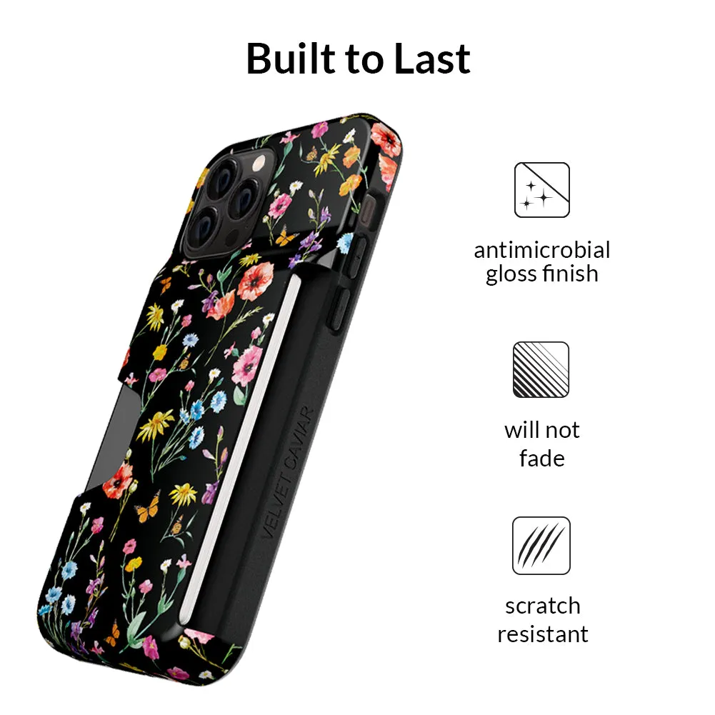 Black Wildflower iPhone Wallet Case