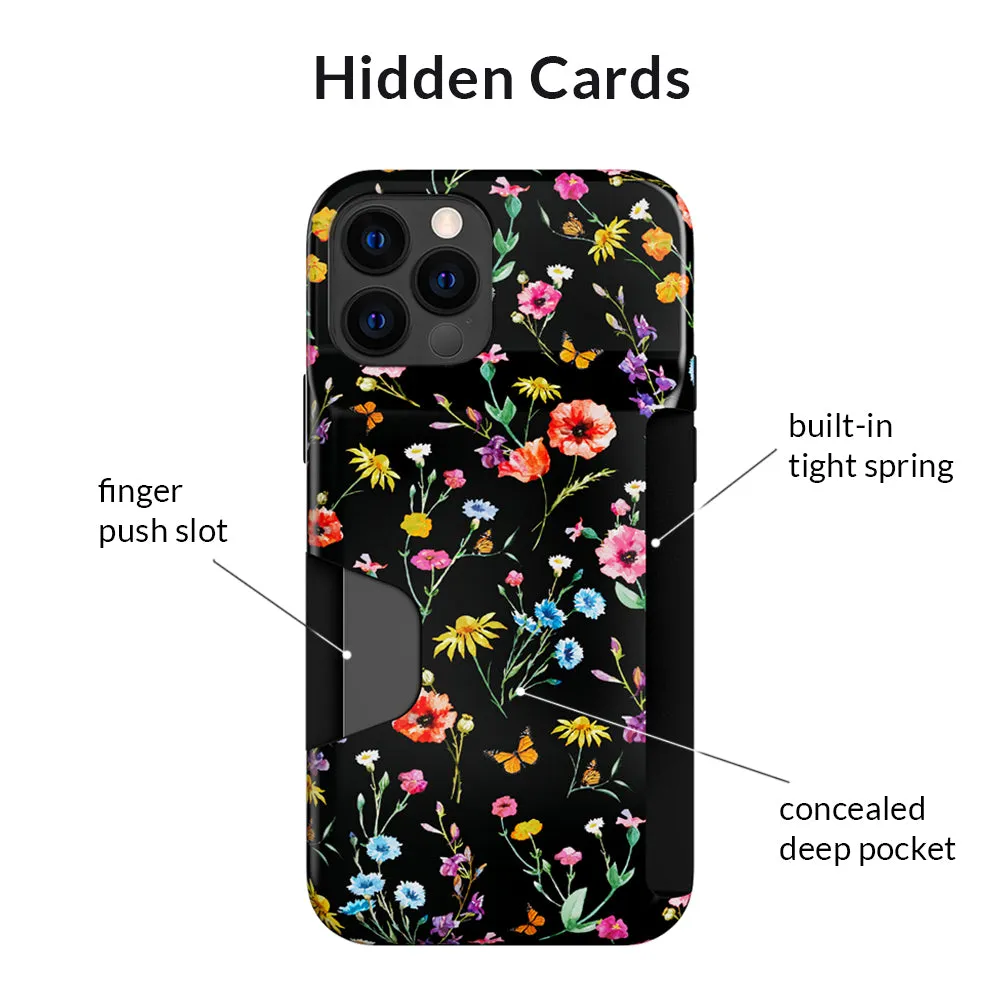 Black Wildflower iPhone Wallet Case