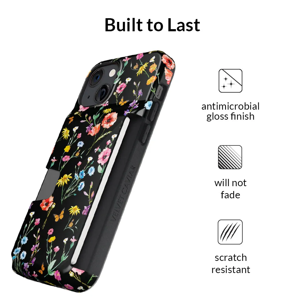 Black Wildflower iPhone Wallet Case