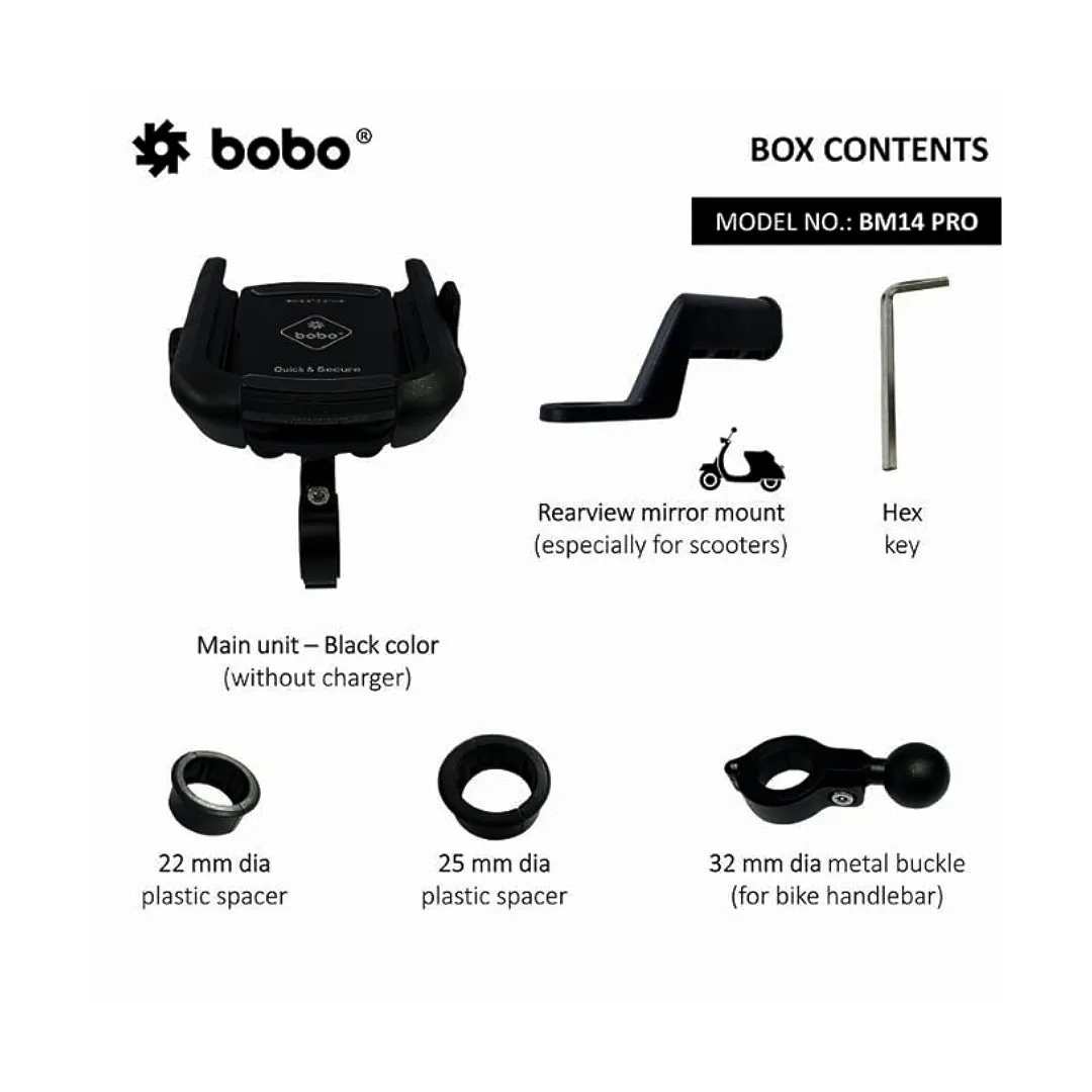 BOBO BM14 PRO Quick Release with Vibration Controller Waterproof Bike/Motorcycle/Scooter Mobile Phone Holder Mount, Ideal for Maps and GPS Navigation