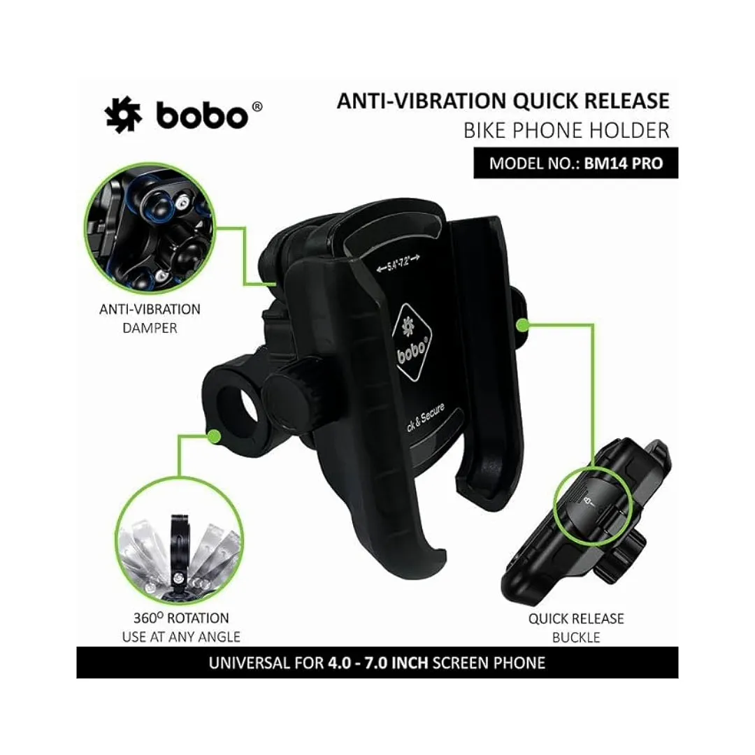 BOBO BM14 PRO Quick Release with Vibration Controller Waterproof Bike/Motorcycle/Scooter Mobile Phone Holder Mount, Ideal for Maps and GPS Navigation