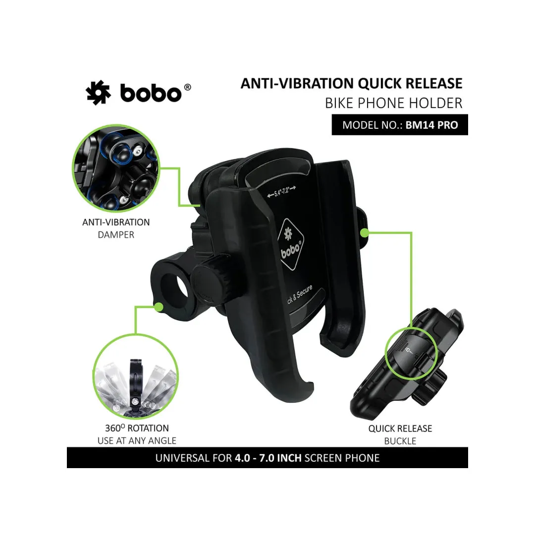 BOBO BM14 PRO Quick Release with Vibration Controller Waterproof Bike/Motorcycle/Scooter Mobile Phone Holder Mount, Ideal for Maps and GPS Navigation