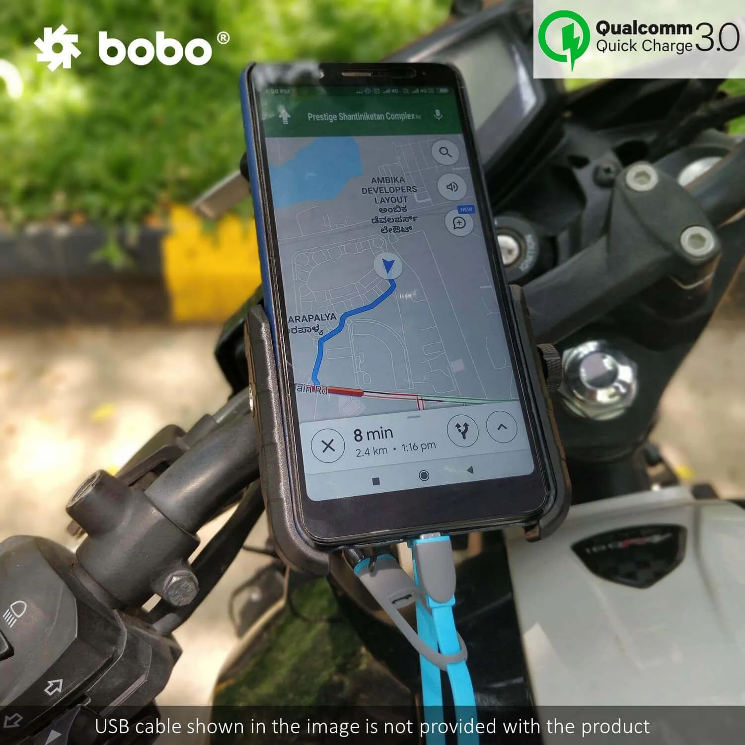 Bobo Jaw grip Bike Phone Holder (with fast USB 3.0 charger) Motorcycle Mobile Mount