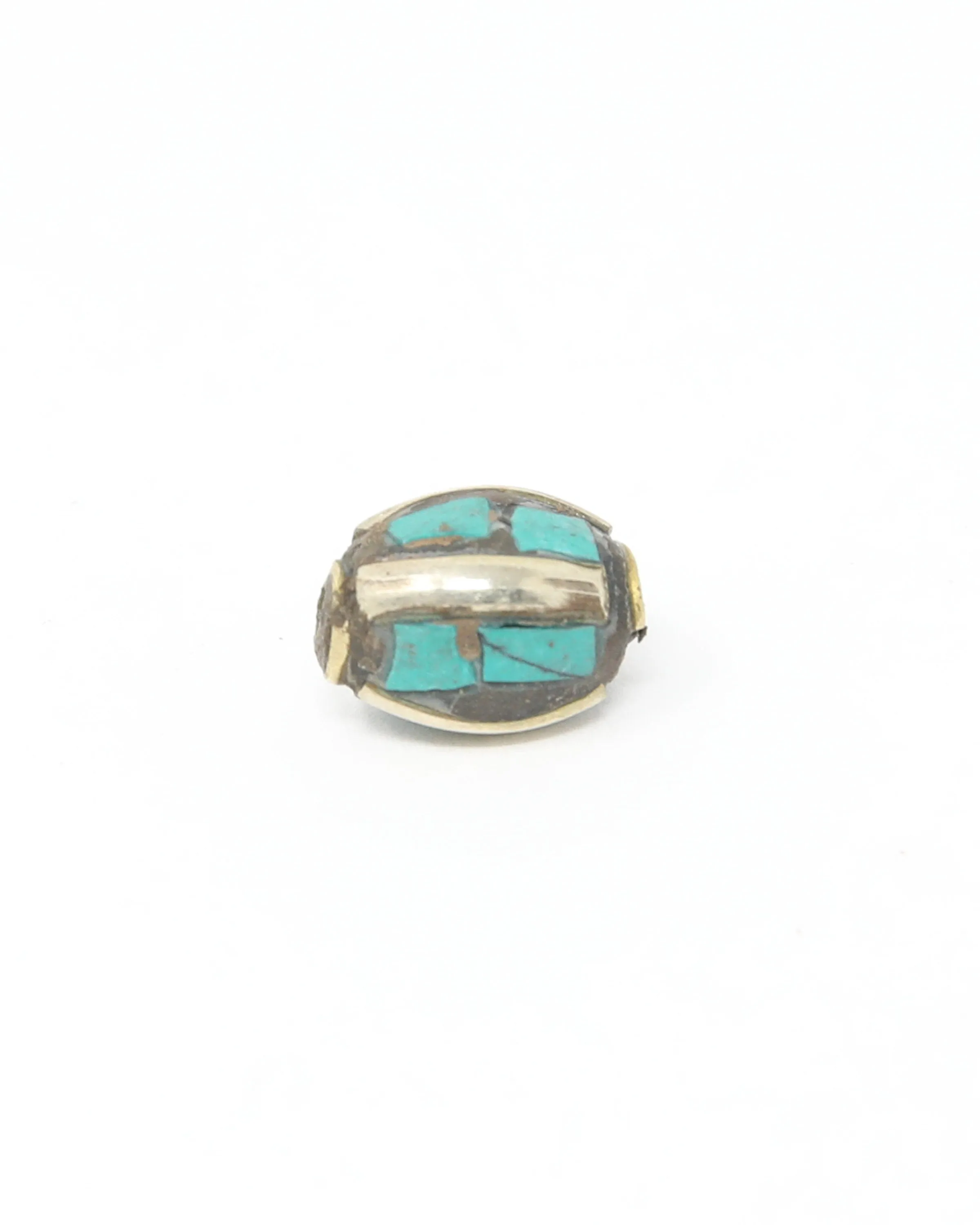 Brass Case Turquoise Inlaid Tibetan Barrel Shape Beads - Z106