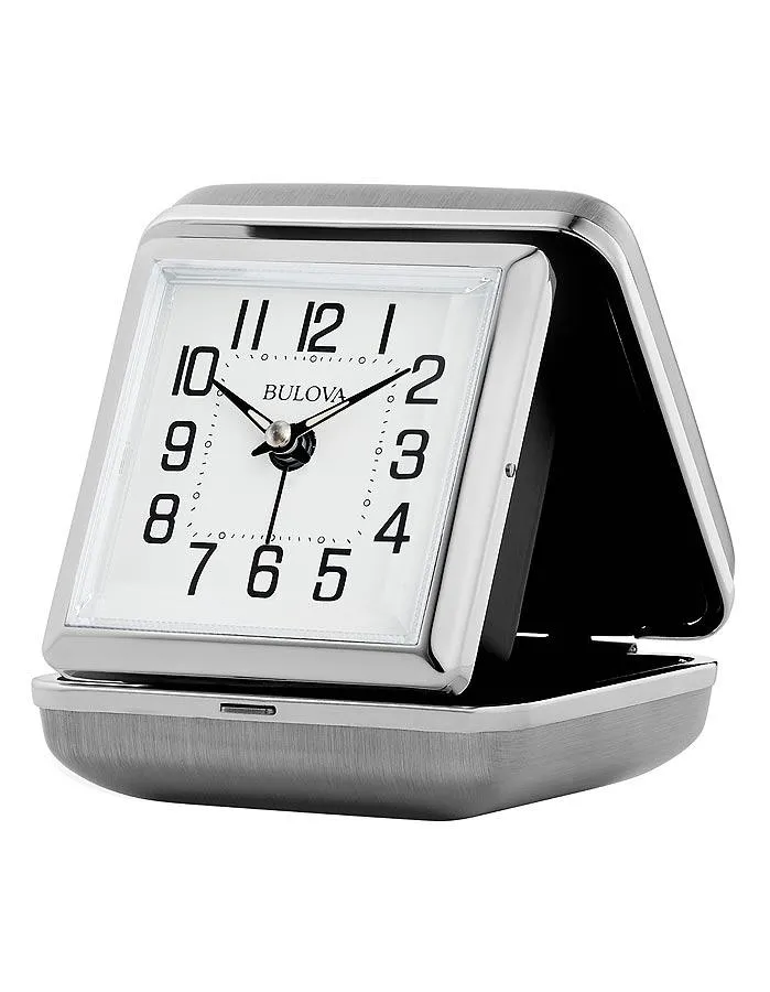 Bulova Traveler Clamshell Travel Alarm Clock - Silver-Tone - Ascending Alarm