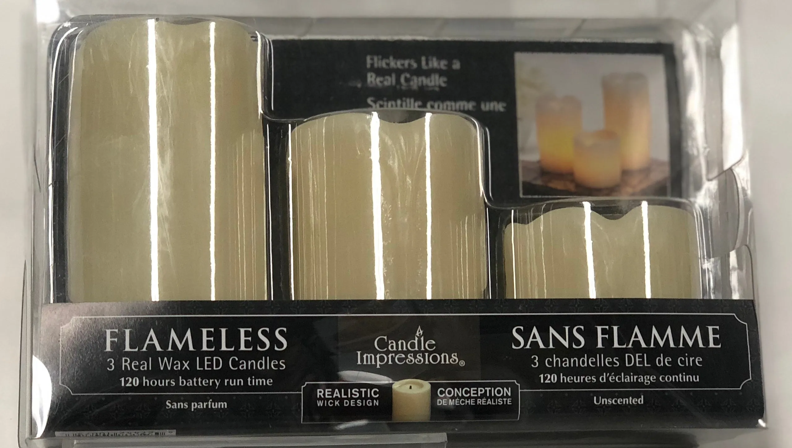 Candle Impressions -Battery Candle -Cream Set of 3 Unscented