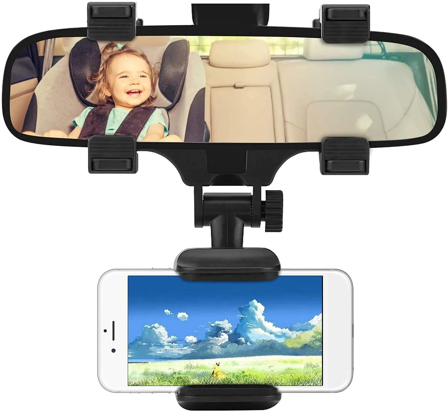 Car Rear View Mirror Mount Holder, 360° Car Mount Holder, Cell Phone Mount Anti Shake & Fall Prevention Rotation Adjustable Anti Vibration