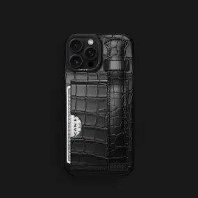 Cardholder Strap Case Edition Black For iPhone 16 Pro In Alligator