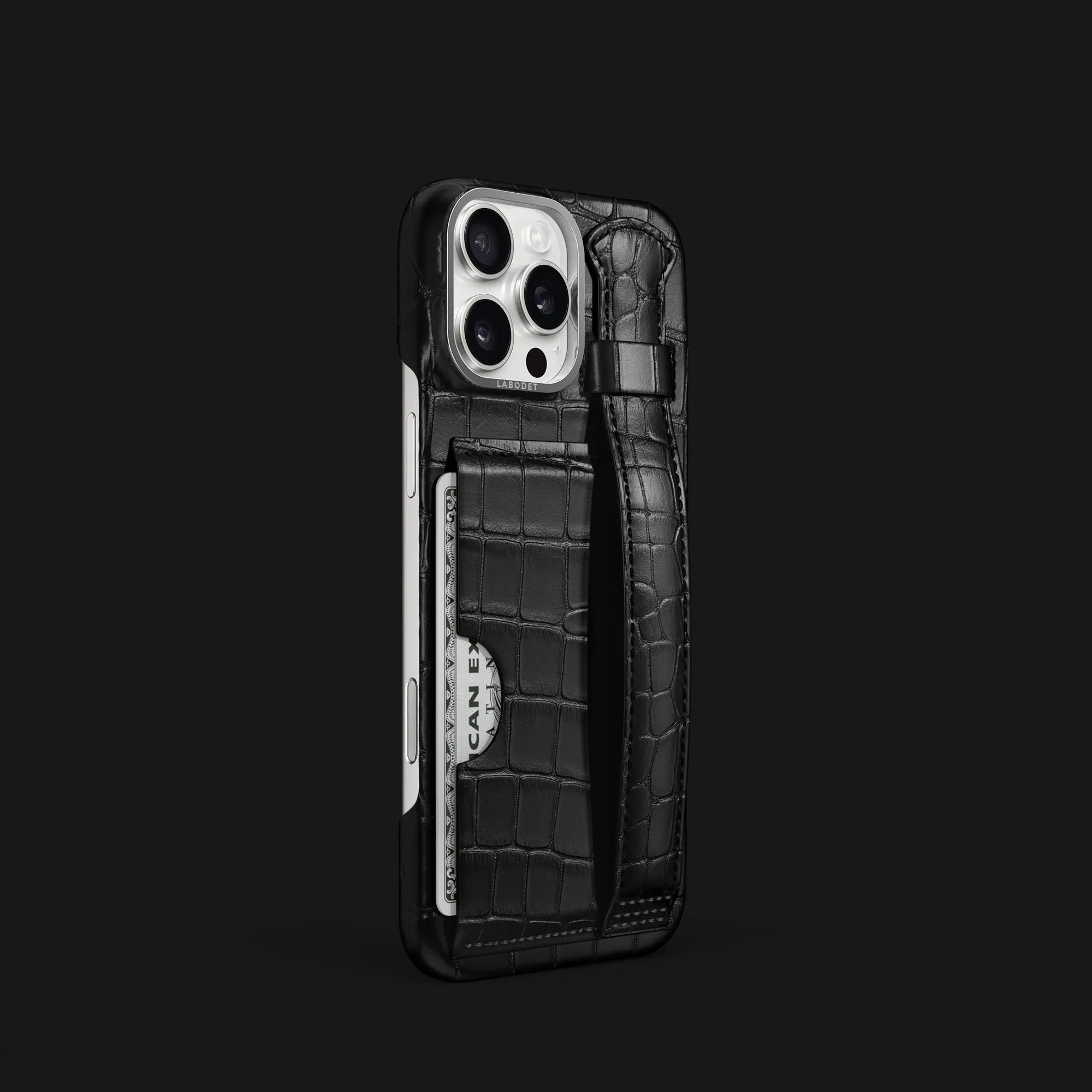 Cardholder Strap Case Edition Black For iPhone 16 Pro In Alligator