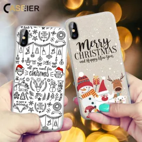 CASEIER Christmas Phone Cases For iPhone X XR XS MAX 8 7 Soft Silicone Case Funda For iPhone 7 8 6S 6 Plus 2020 New Year Couque