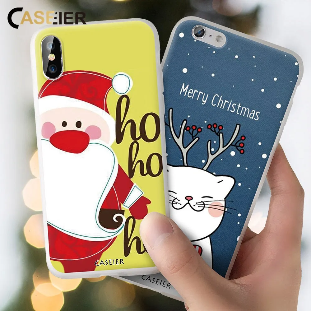 CASEIER Christmas Phone Cases For iPhone X XR XS MAX 8 7 Soft Silicone Case Funda For iPhone 7 8 6S 6 Plus 2020 New Year Couque