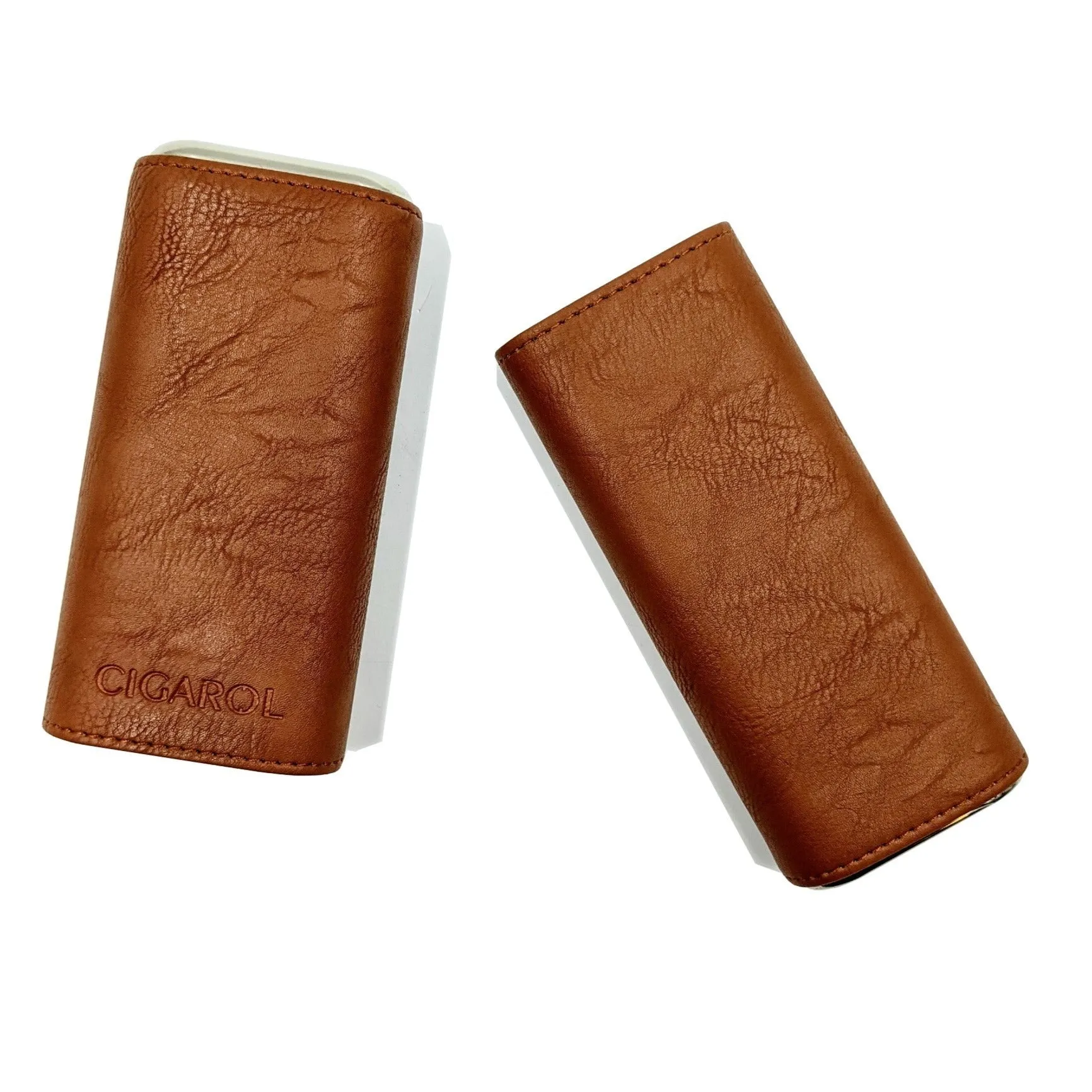 Cigarol 3 Finger Brown Metal Top Cigar Case