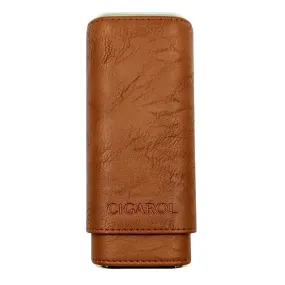 Cigarol 3 Finger Brown Metal Top Cigar Case