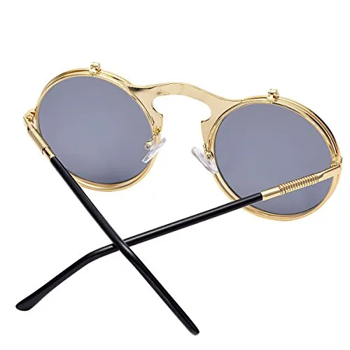 COASION Vintage Round Flip Up Sunglasses for Men Women Juniors John Lennon Style Circle Sun Glasses(Gold/Black,46mm)