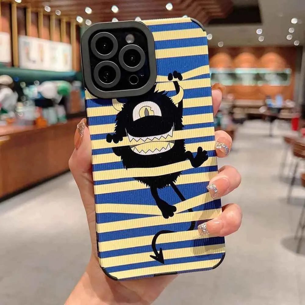 Creepy Monster Cute Phone Case For iPhone 15, 11, 12, 13, 14, Pro Max, 7, 8 Plus, SE, XS, X, and XR - Stripe Pattern