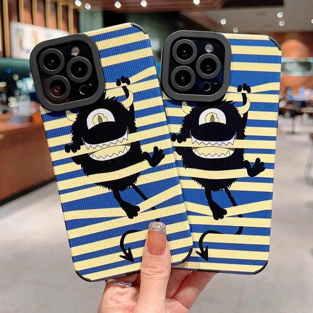 Creepy Monster Cute Phone Case For iPhone 15, 11, 12, 13, 14, Pro Max, 7, 8 Plus, SE, XS, X, and XR - Stripe Pattern