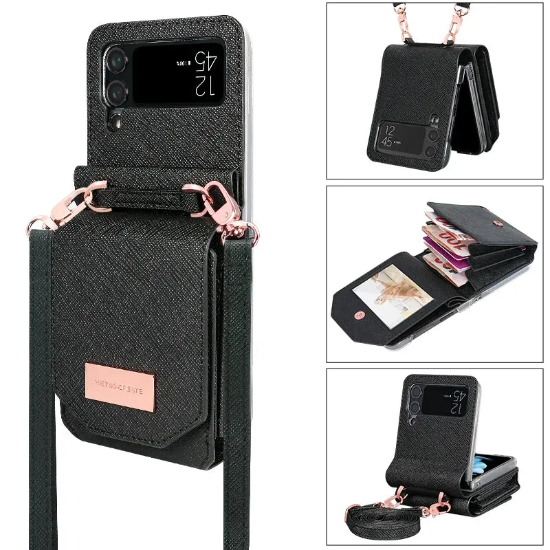 Crossbody Leather card slots wallet phone case for samsung galaxy