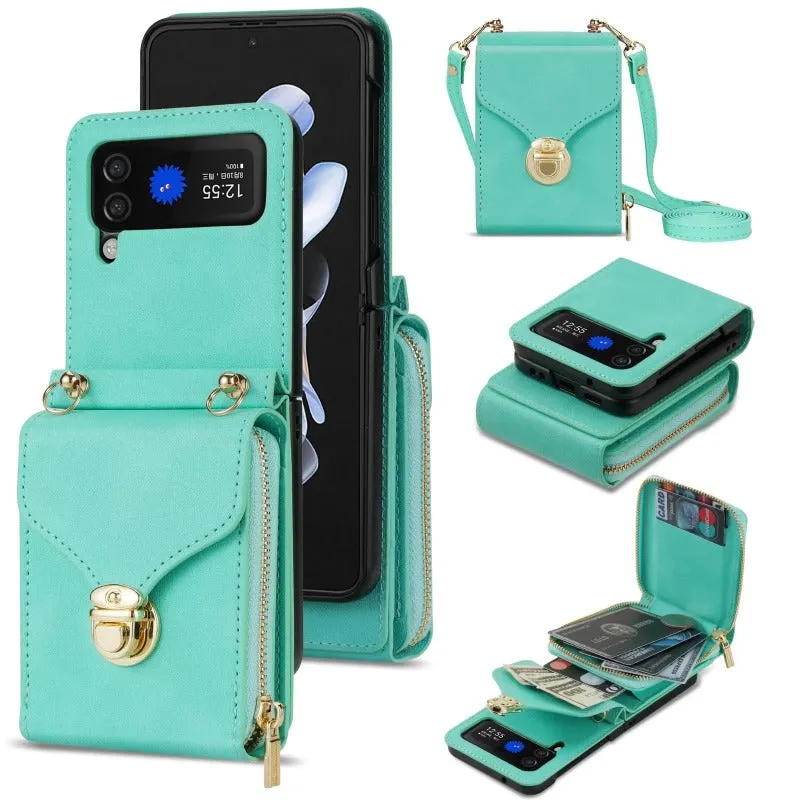 Crossbody Wallet Leather Phone Case With Card Slot Holder Lanyard For Samsung Galaxy Z Flip 5 4