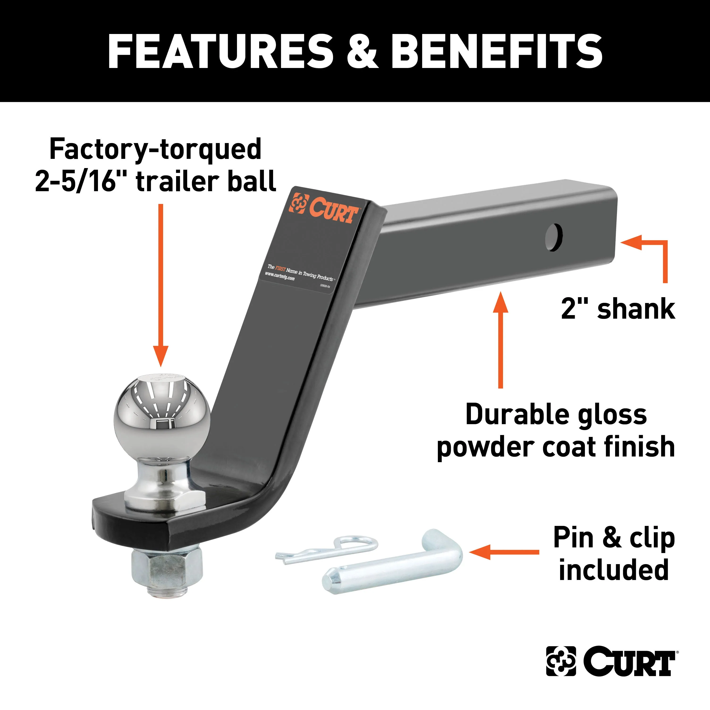 CURT 45065 Loaded Ball Mount with 2-5/16in. Ball (2in. Shank; 7;500 lbs.; 6in. Drop)