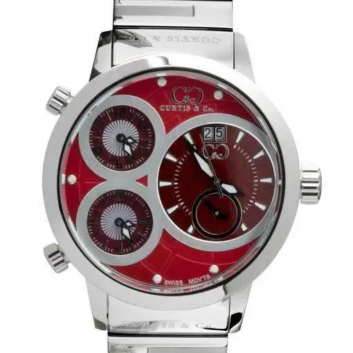 Curtis & Co Big Time World 57mm 4 Time Zone Red  Stainless Steel Watch