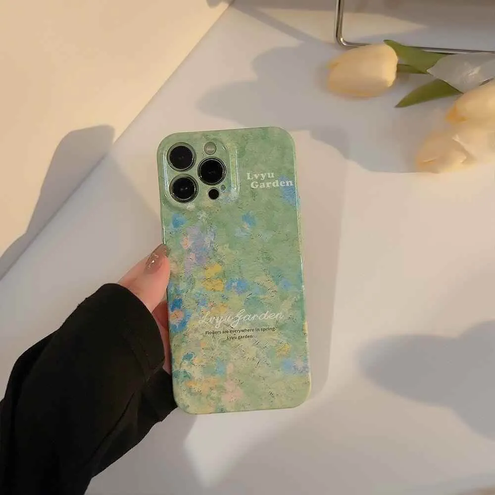 Cute Garden Flowers Oil Painting Phone Case for iPhone 14, 13, 12, 11 Pro Max, XR, XS, 7, 8, and 14 Plus