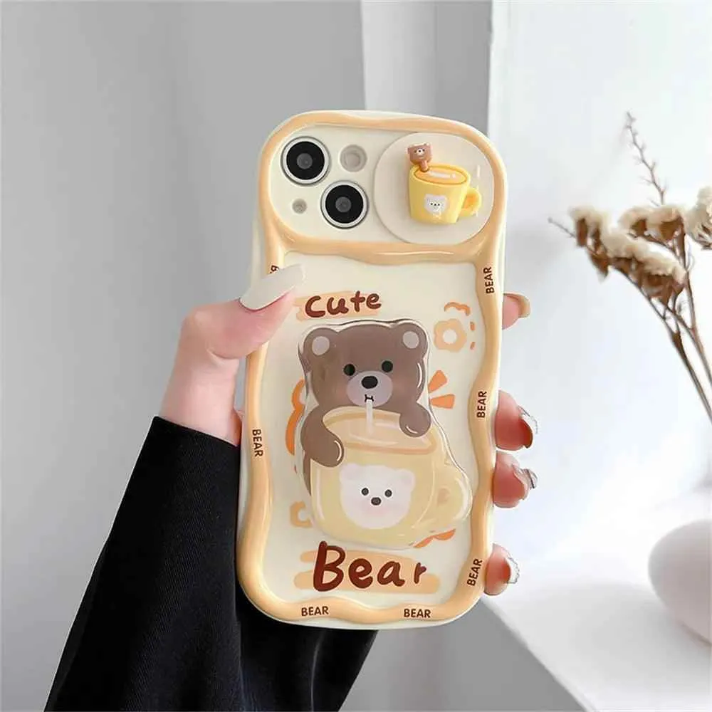 Cute Korean 3D Milk Tea Cartoon Phone Case for iPhone 11, 12, 13, 14, and 15 Pro Max