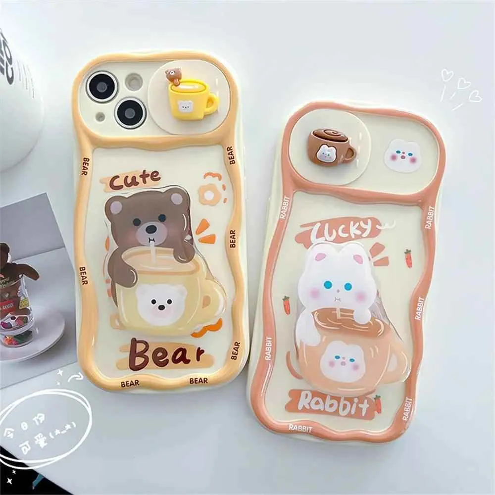 Cute Korean 3D Milk Tea Cartoon Phone Case for iPhone 11, 12, 13, 14, and 15 Pro Max