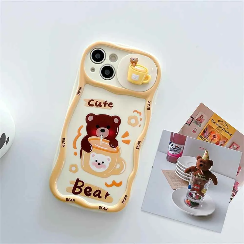 Cute Korean 3D Milk Tea Cartoon Phone Case for iPhone 11, 12, 13, 14, and 15 Pro Max