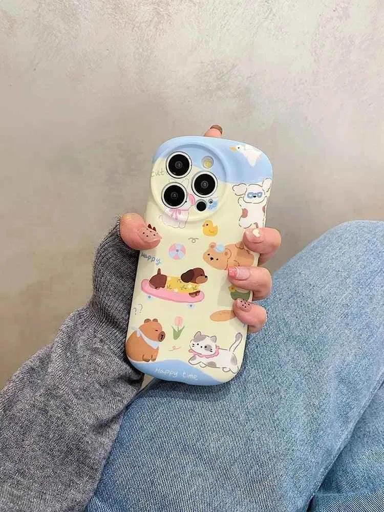 Cute Phone Cases: Cartoon Dog & Cat Oval Silicone Case for iPhone 15 Pro Max, 14, 13, 11, 12 - TSP289