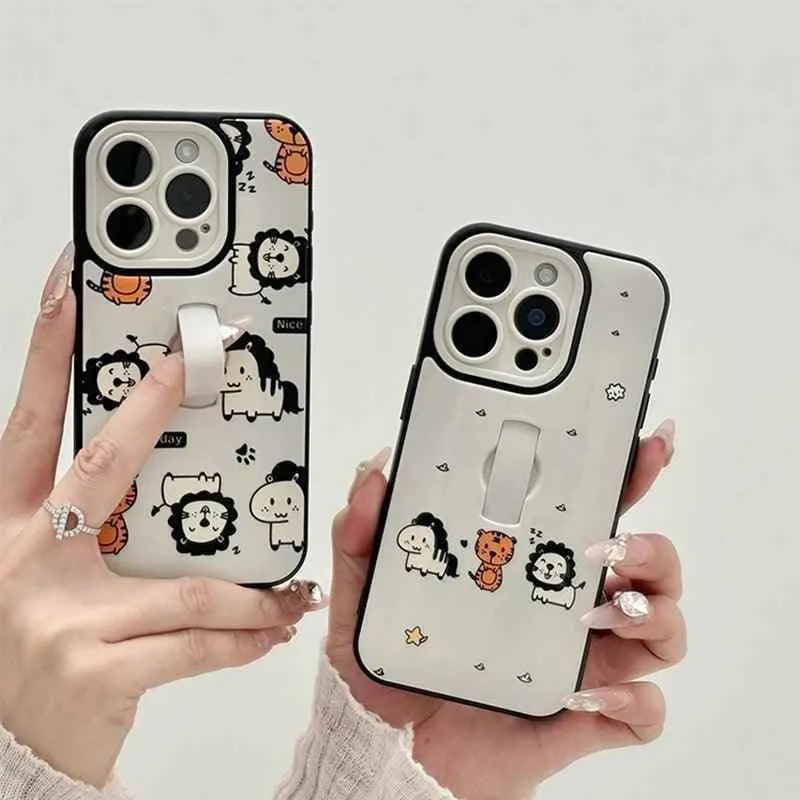 Cute Phone Cases for iPhone 11, 12, 13, 14, or 15 Pro Max - Cartoon Animals Cover With Ring Holder - TSP211