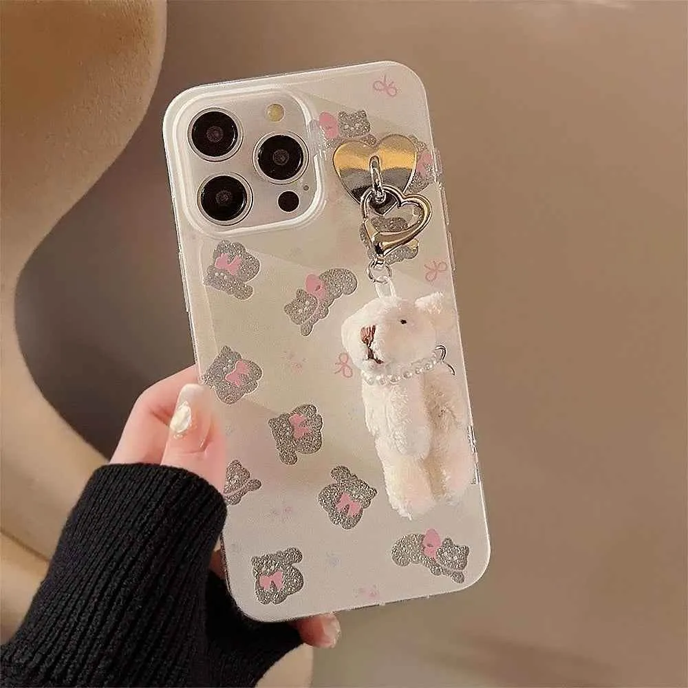 Cute Phone Cases for iPhone 15, 14, 13, 12, and more - Bowknots, Playful Cats, and a Fun 3D Bear Pendant - TSP356