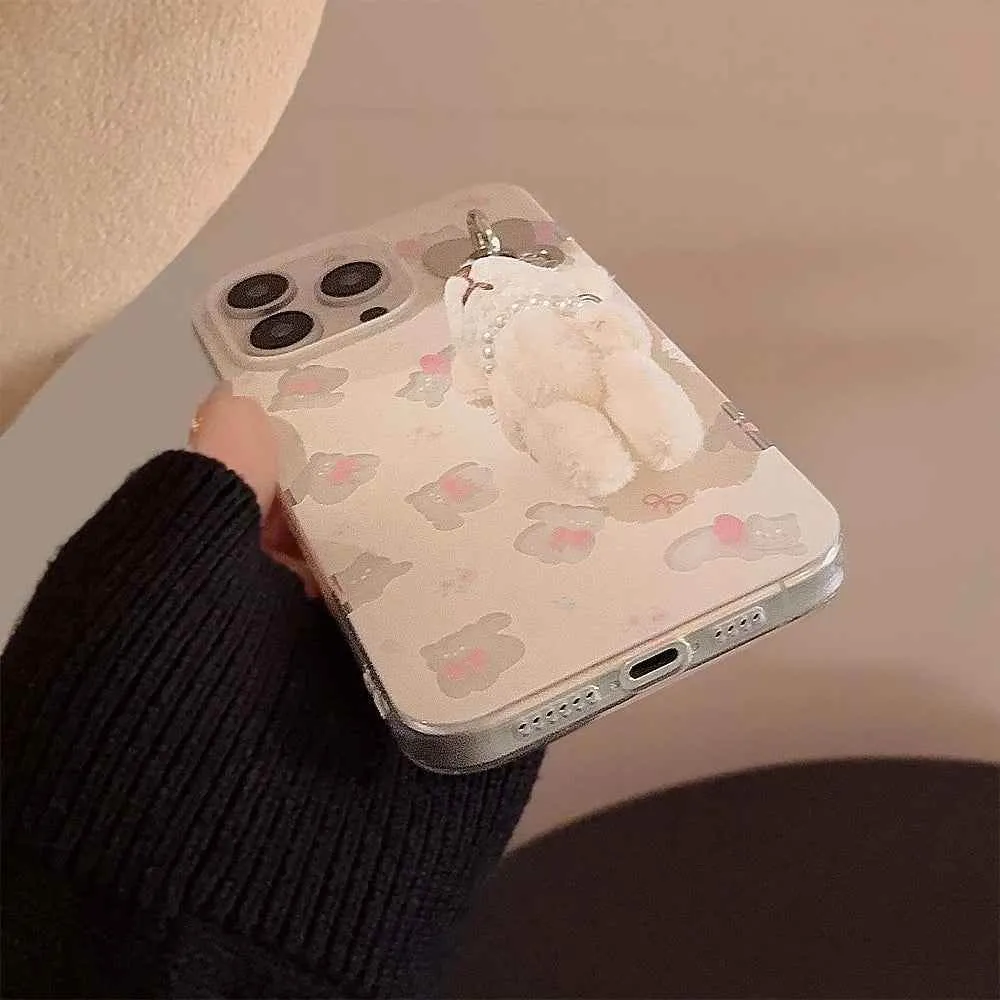 Cute Phone Cases for iPhone 15, 14, 13, 12, and more - Bowknots, Playful Cats, and a Fun 3D Bear Pendant - TSP356