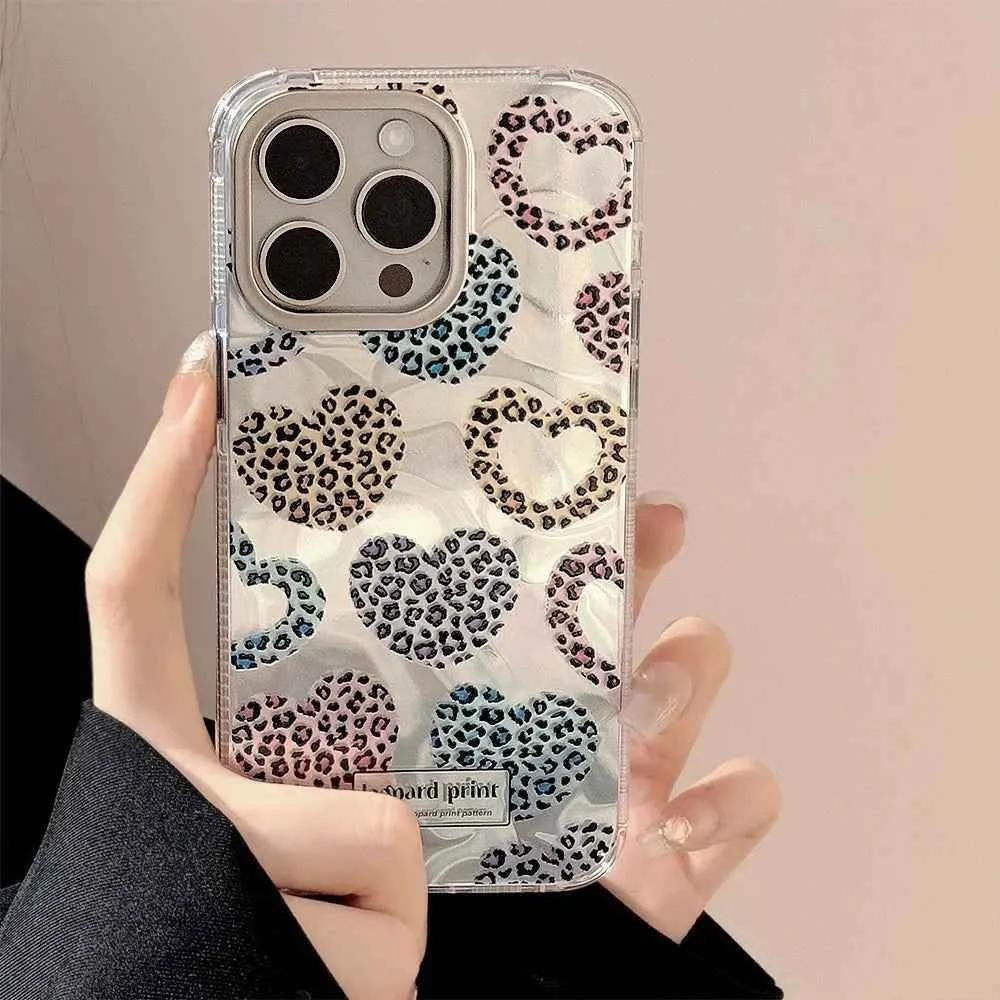 Cute Phone Cases: Leopard Print Love Heart IMD Silicone for iPhone 12-15 Pro Max - TSP299