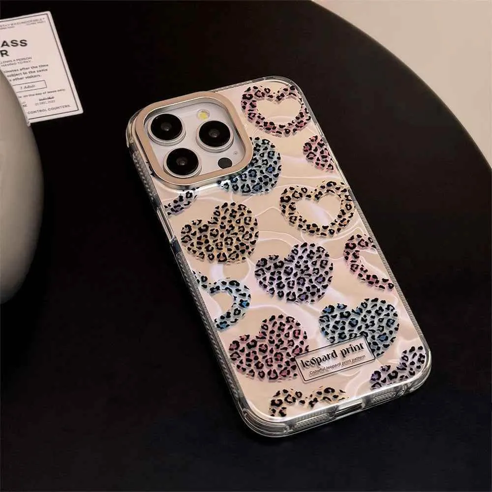 Cute Phone Cases: Leopard Print Love Heart IMD Silicone for iPhone 12-15 Pro Max - TSP299